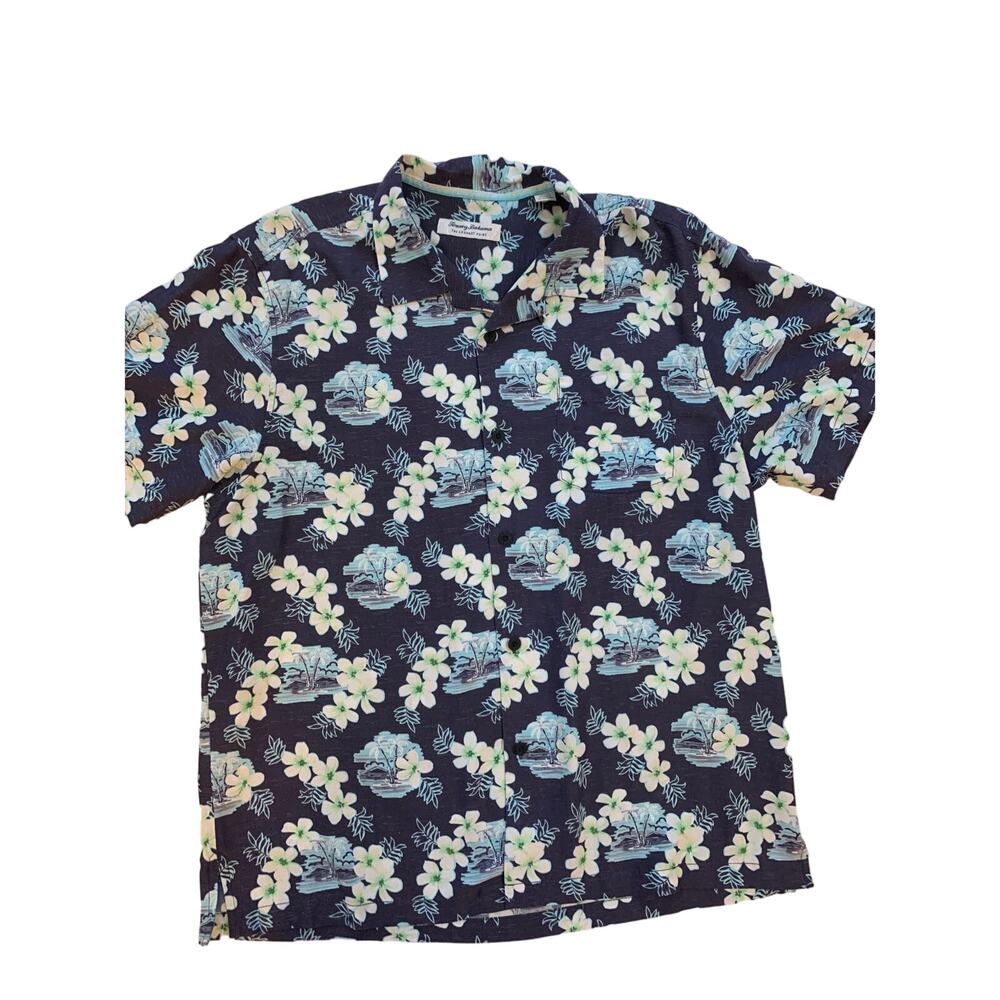 Men's Tommy Bahama Blue Hawaiian Print Short Sleeve Button Down Shirt L - Picture 2 of 9